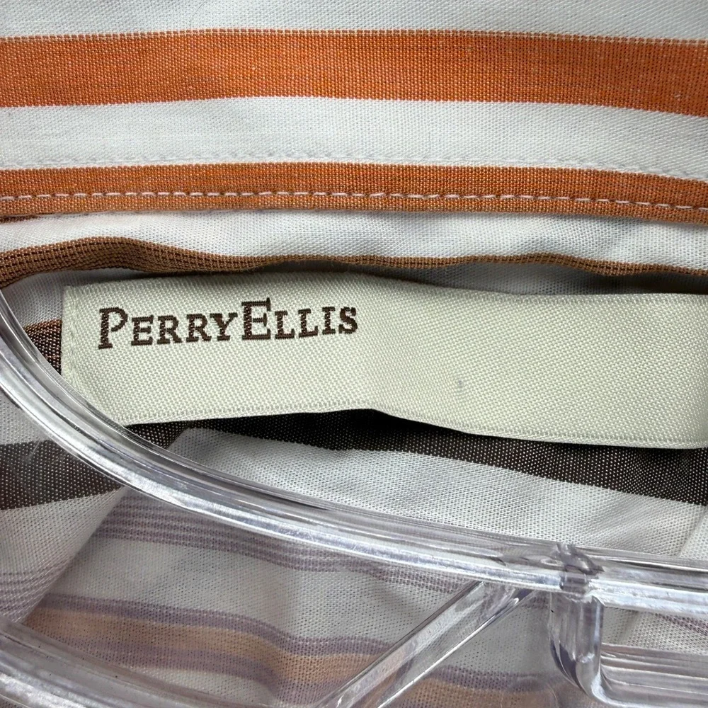 Perry Ellis Mens Melon Orange Diagonal Stripe Button Down Shirt Large NWT - Picture 7 of 8